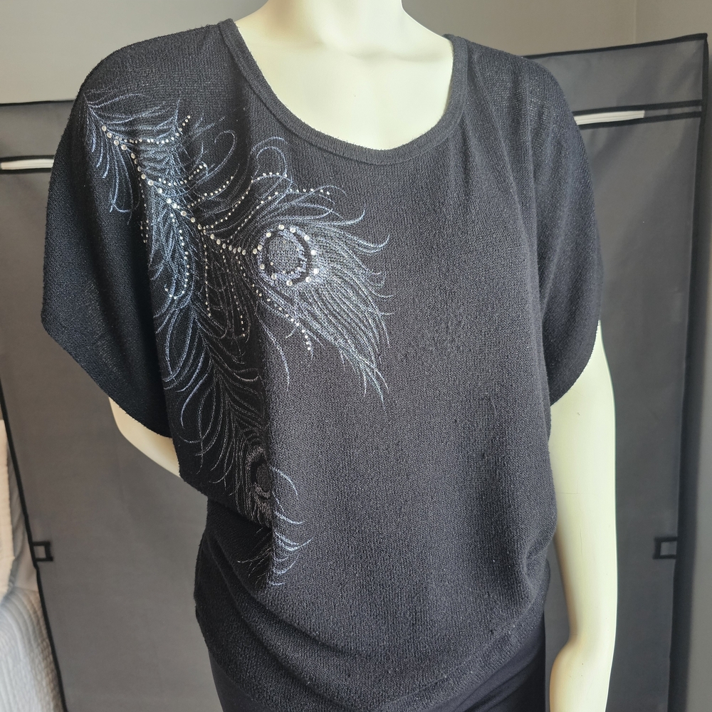 FANG Black Blouse with Feather Embellishment